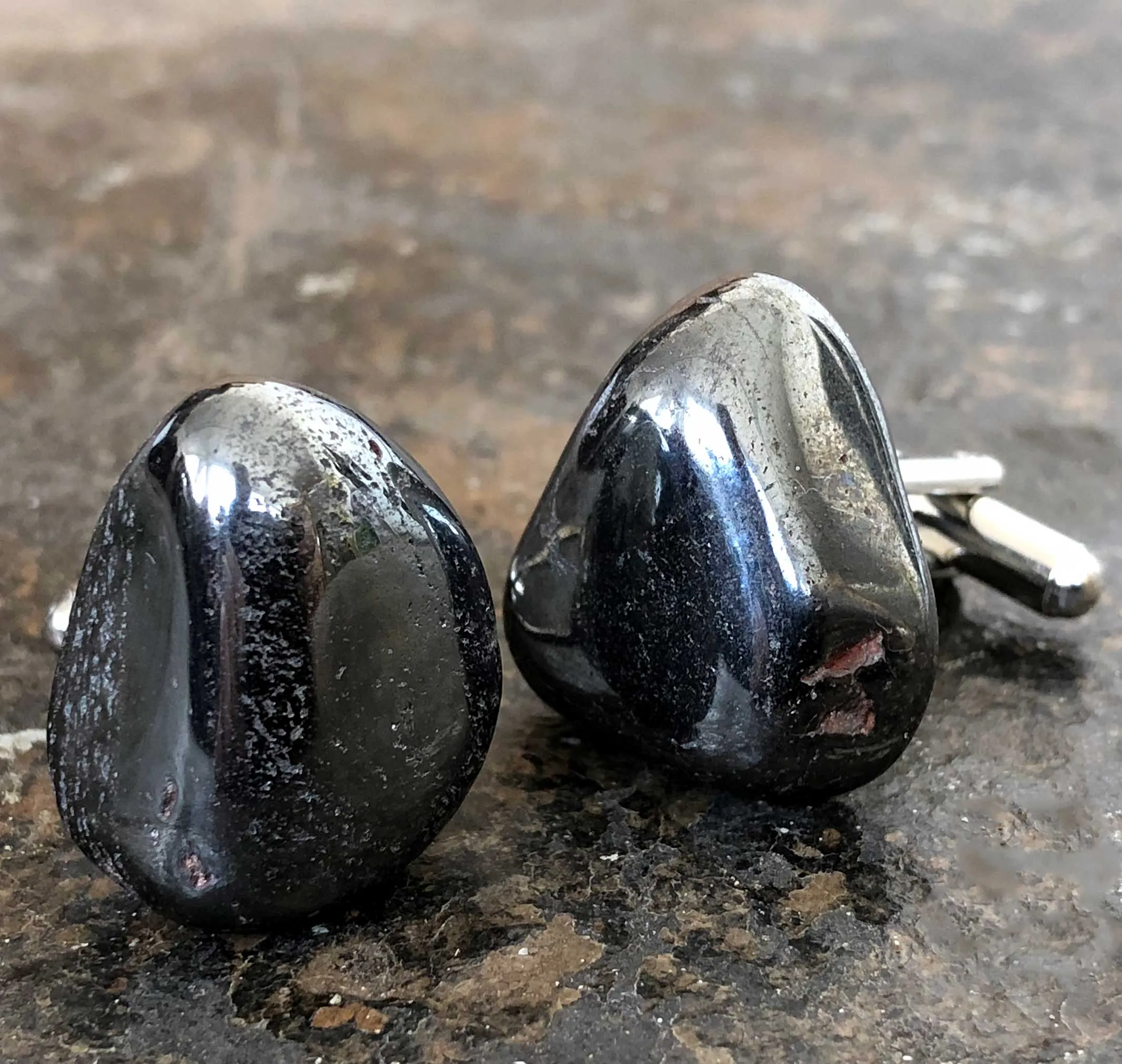 Hematite Cufflinks, tumbled stone cuff links