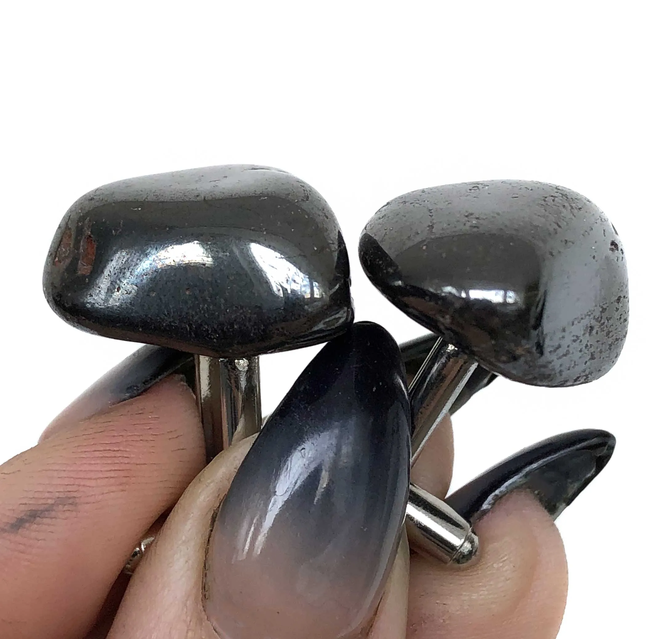 Hematite Cufflinks, tumbled stone cuff links