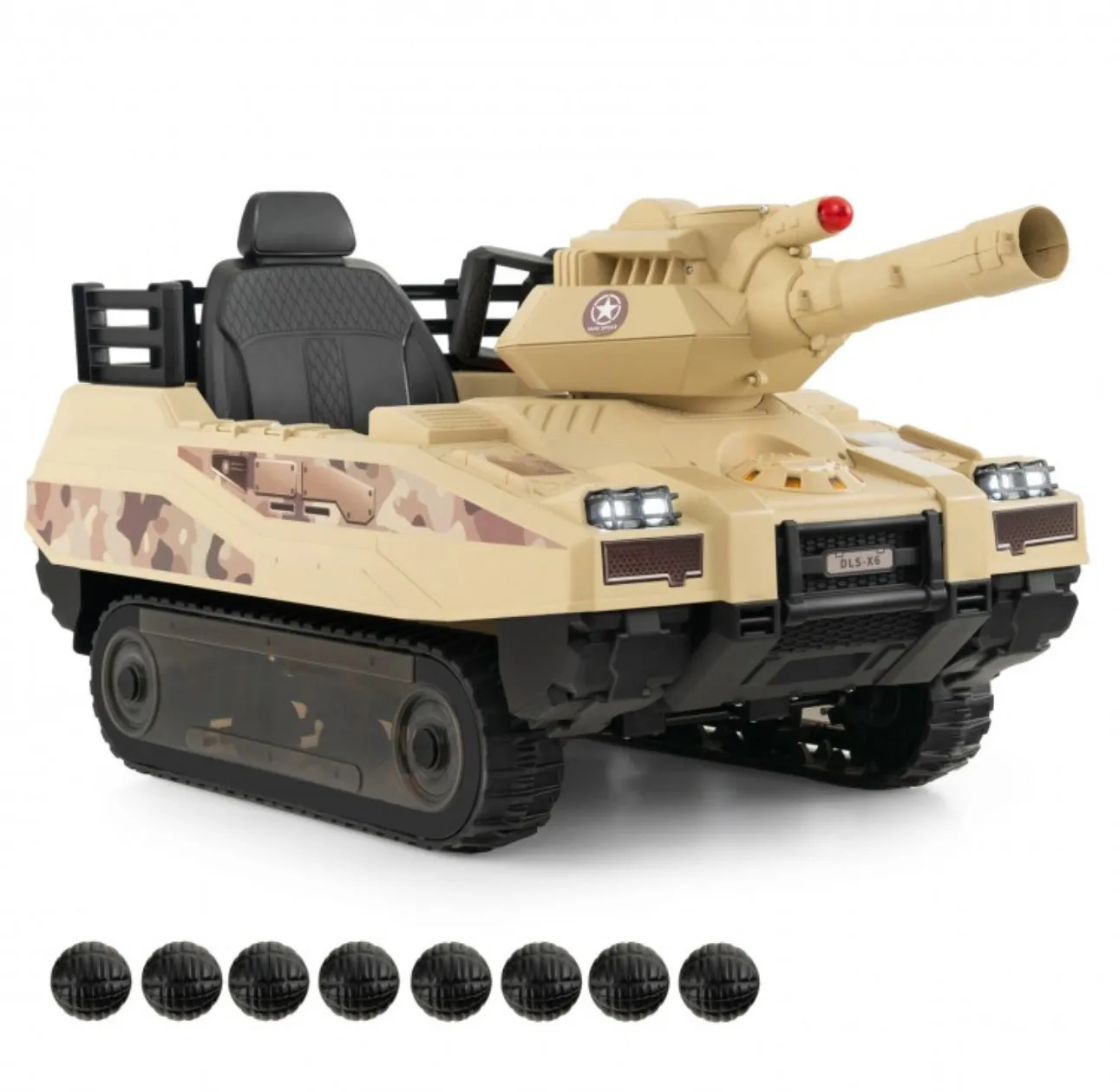 Super Cool 2025 Kids Ride On Car Military Tank 12V | Music | Rotatable Turret & 8 Missiles With 3 Speeds | Rubber Tracks | Lights | Great Seat | Ages 3-8