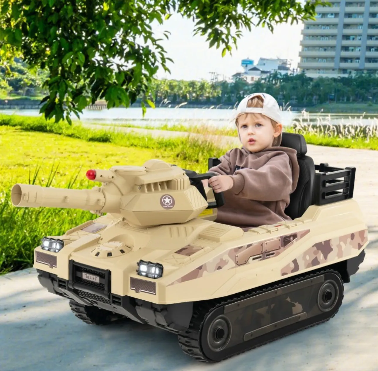 Super Cool 2025 Kids Ride On Car Military Tank 12V | Music | Rotatable Turret & 8 Missiles With 3 Speeds | Rubber Tracks | Lights | Great Seat | Ages 3-8